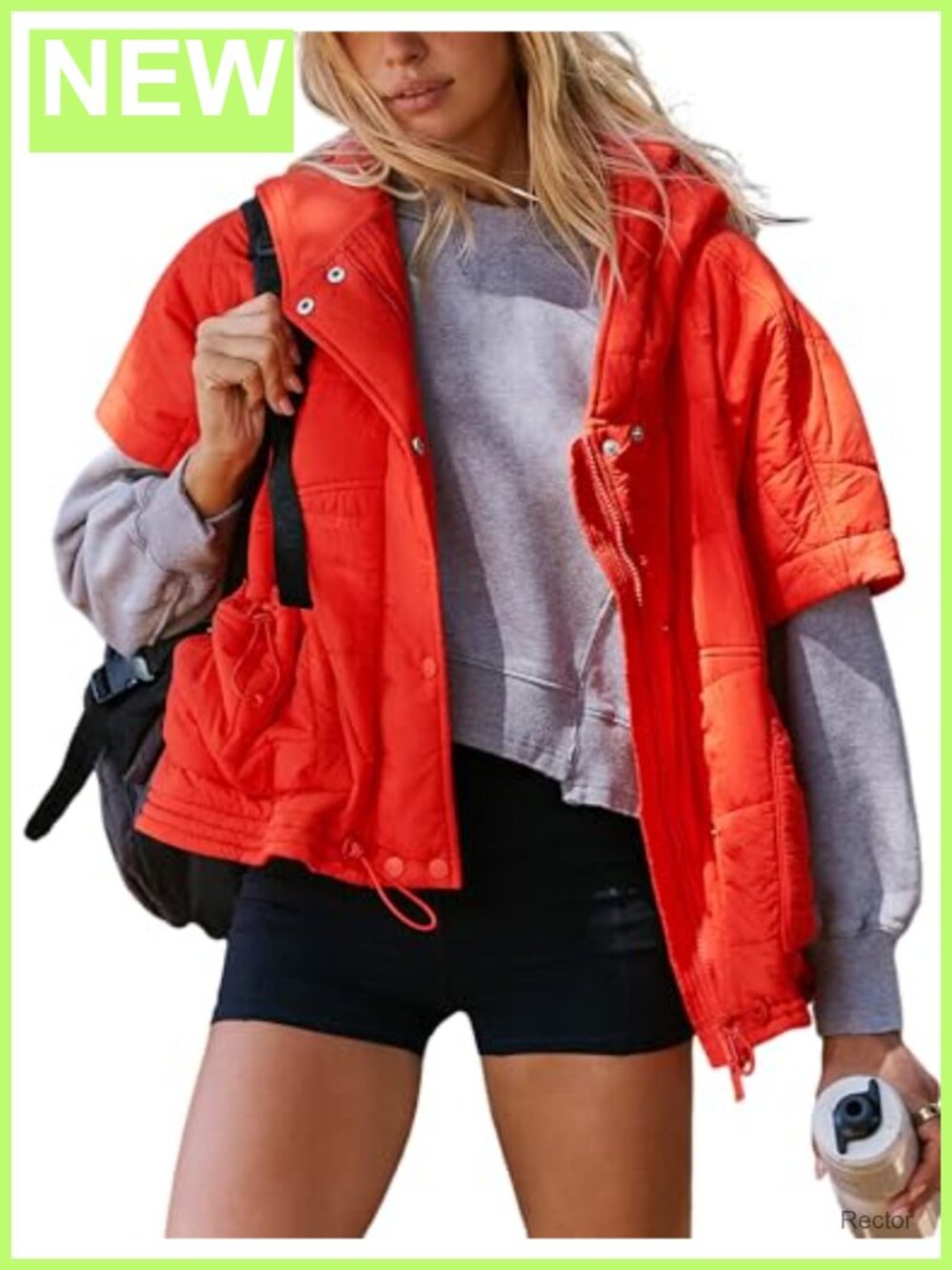 Quilted Puffer Vest Hooded Zip Jacket Nylon Oversized
